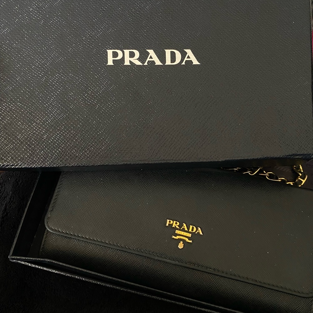 Prada Saffiano Wallet on Chain with Box and Authenticity Card